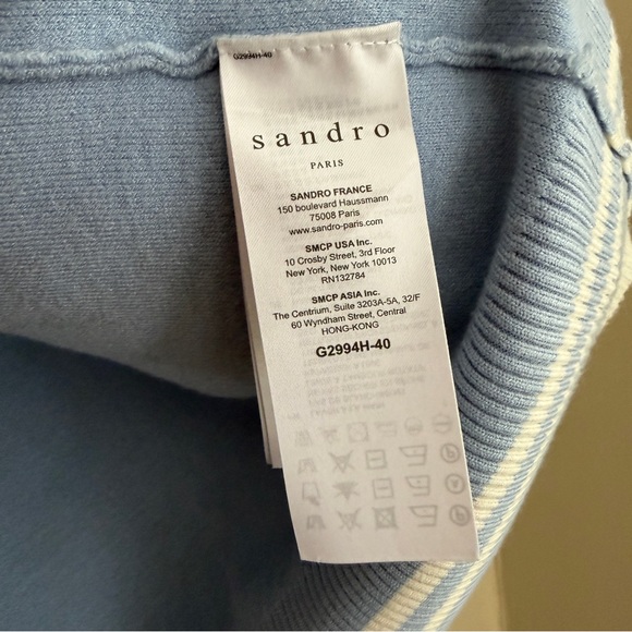 Sandro Paris Opera ‘LOVE’ Varsity Light Blue Cardigan Sweater - Picture 10 of 16